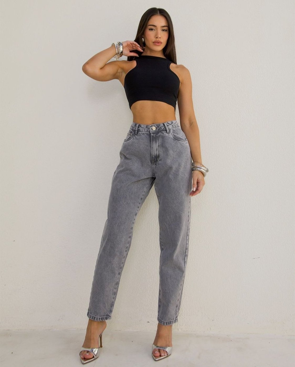 Calça Jeans Mom Feminina Básica Cintura Alta 00134