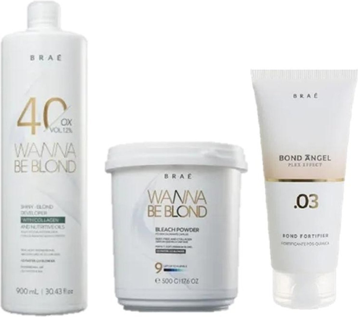 Imagem principal BRAÉ Wanna Be Blond 12% Água Oxigenada 40 Volumes 900ml Pó Descolorante 500g e Plex Efect 100ml multicolorido BRAÉ multicolorido