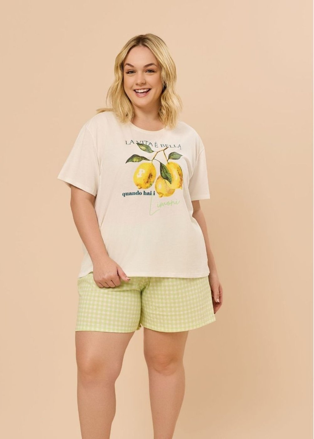 Pijama Feminino Plus Size Manga Curta Evanilda