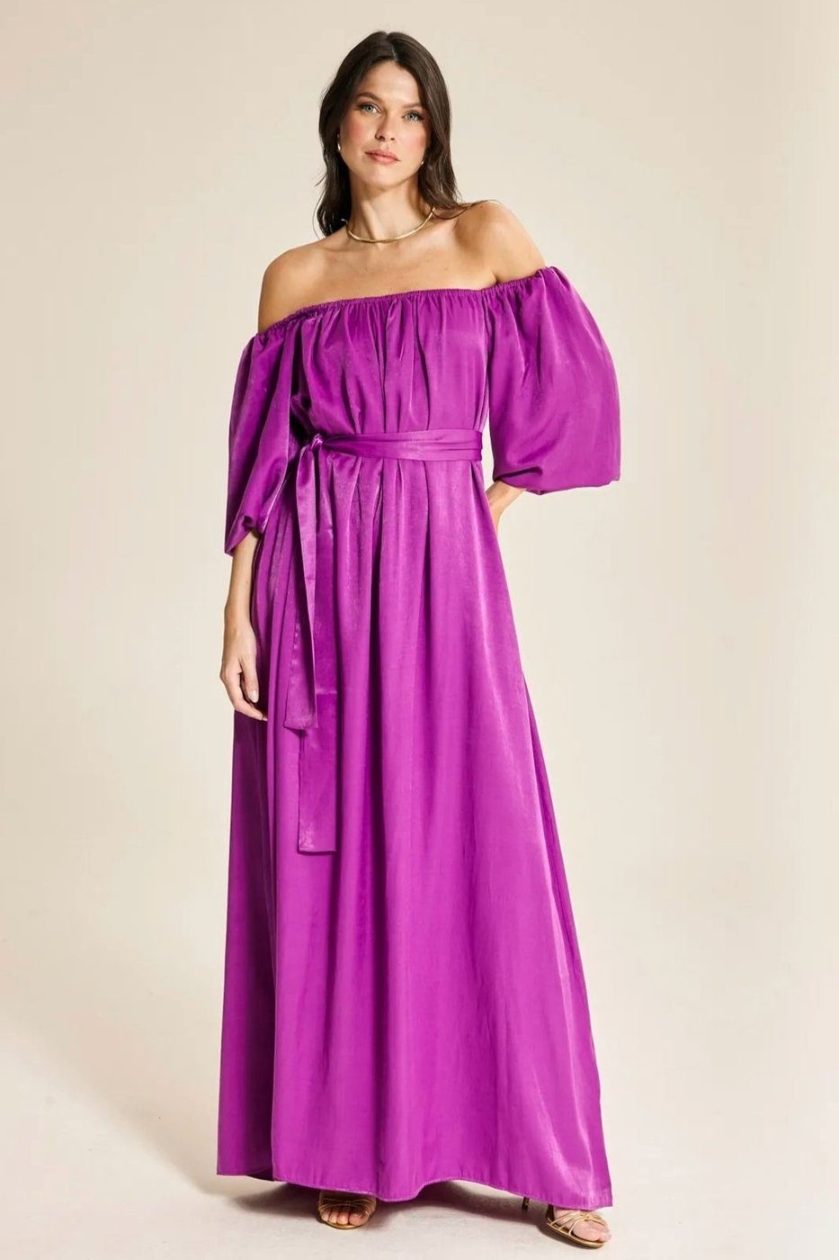 Imagem principal Vestido Longo Ombro a Ombro Manga Gloss Ruth - Magenta pink magenta pink magenta