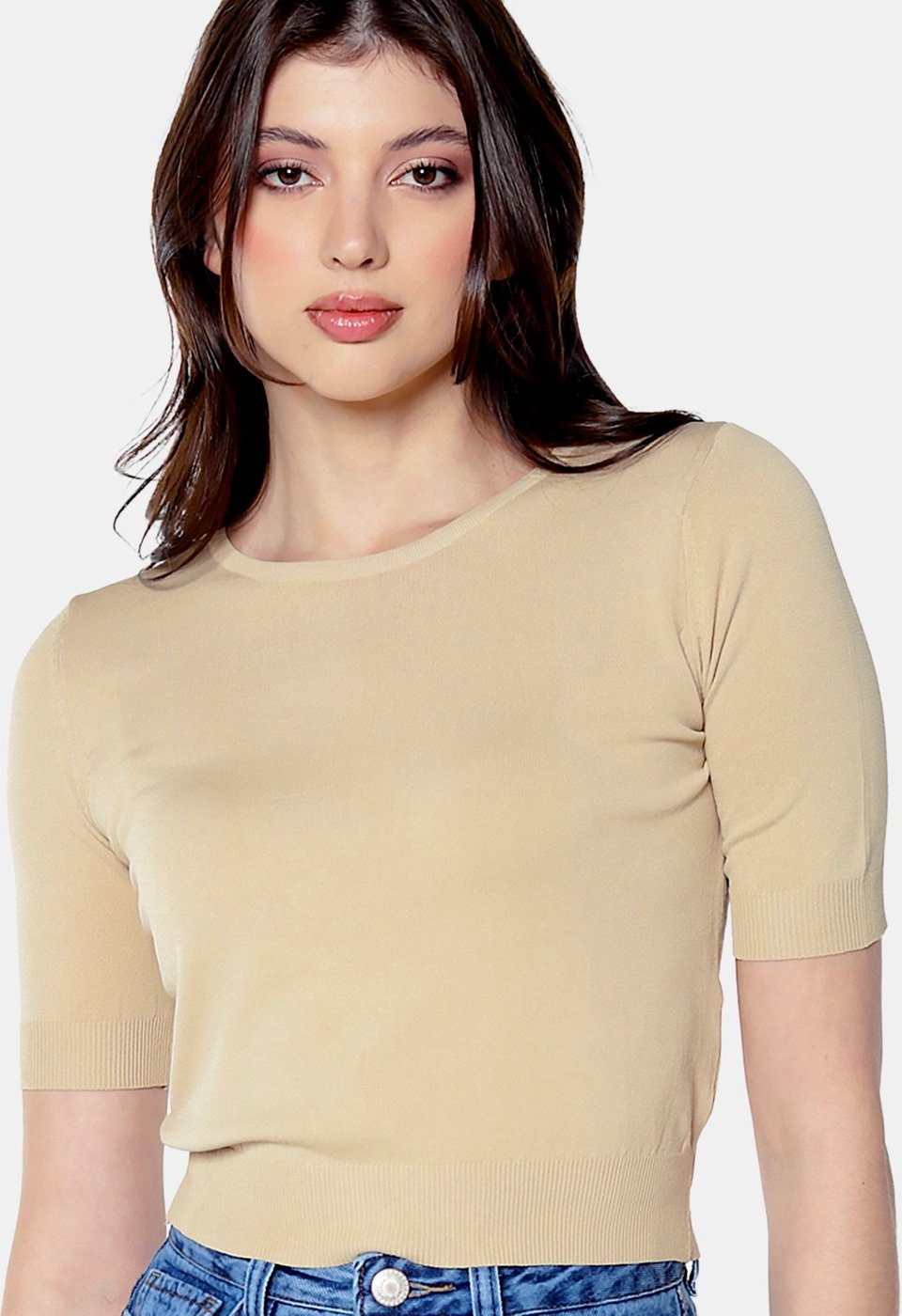 Imagem principal Blusa Básica Viscose Manga Curta SOB bege SOB bege