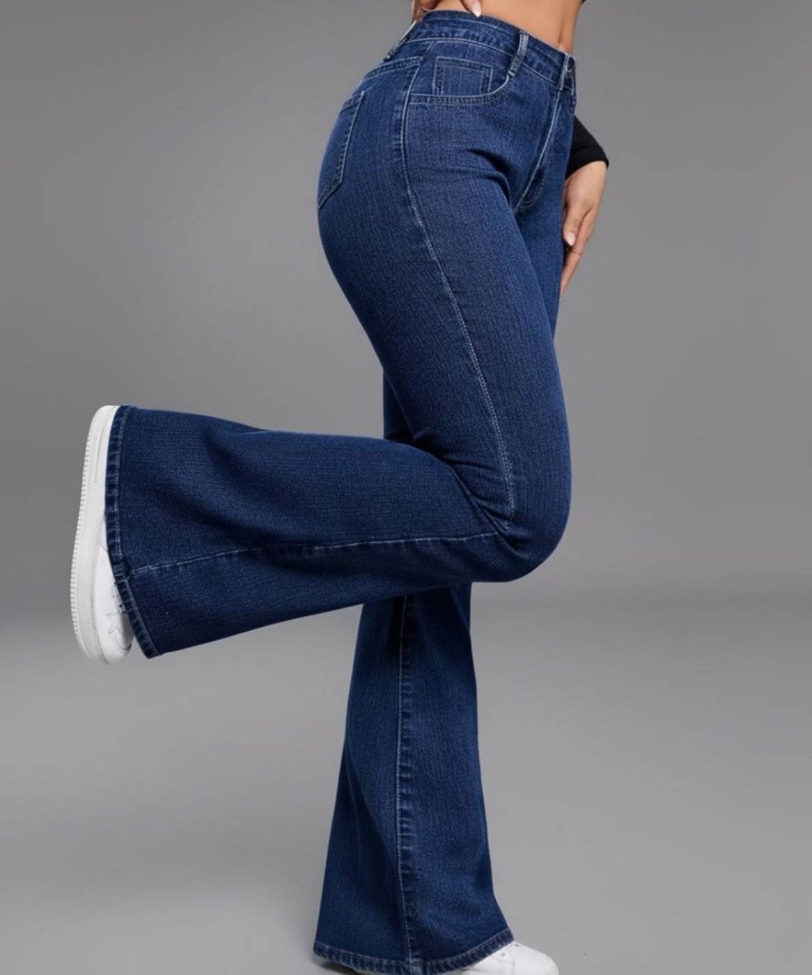 Calça Jeans Feminina SK JEANS Flare Premium Cintura Alta Confortavel e Casual Escuro