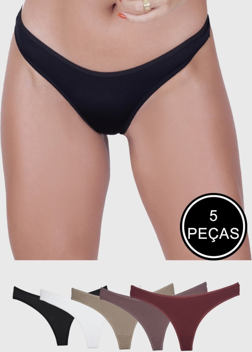 Imagem principal Kit Calcinha Light Fio Dental 5 Peças St Madame Multicolorido preto St Madame preto