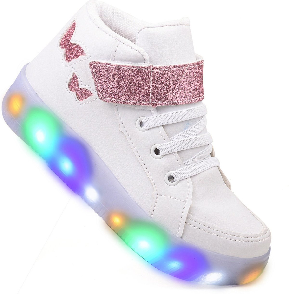 Imagem principal Infantil - Tenis Feminino de Led Botinha Borboleta Glitter Calce Facil Venza preto Venza preto