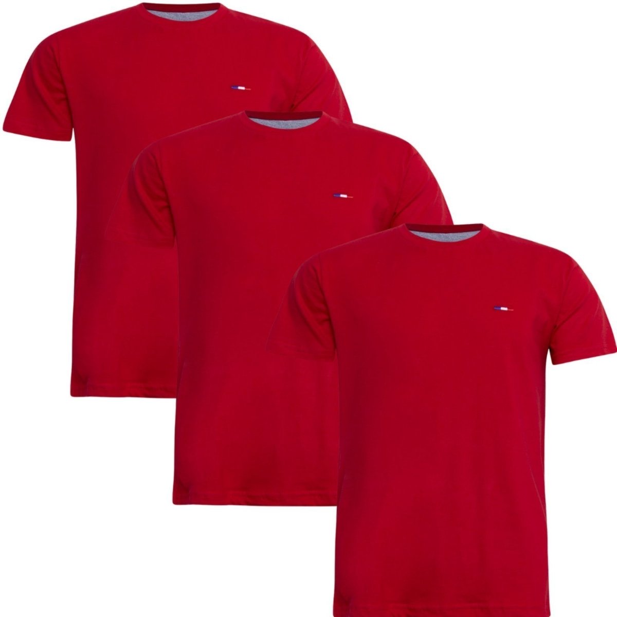 Imagem principal Kit 3 Peças Camisetas FMF Básicas Masculina em Algodão Premium no Estilo Tommy Bordado França Vermelha vermelho FMF vermelho
