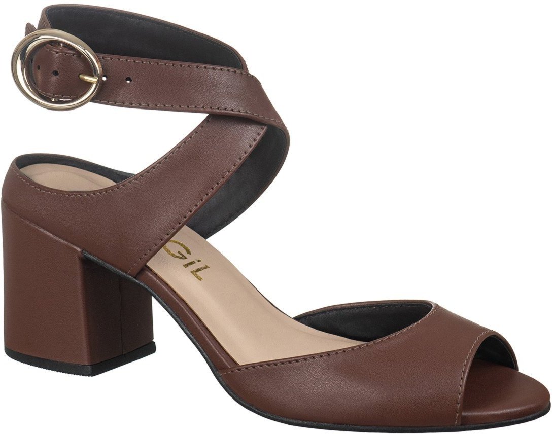 Imagem principal Sandália Feminina GiGiL Salto Bloco Médio Tira Cruzada Fivela Lateral Bico Arredondado Elegante Casual Terra marrom Gigil marrom