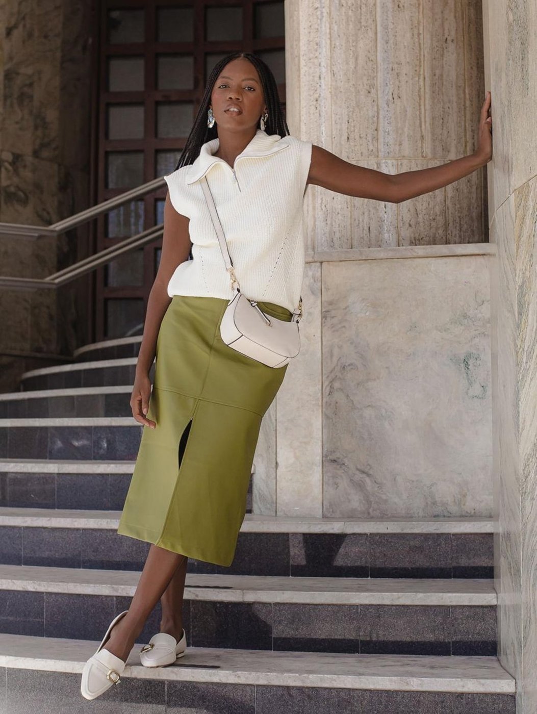 Saia Midi Com Fenda Autentique Feminina