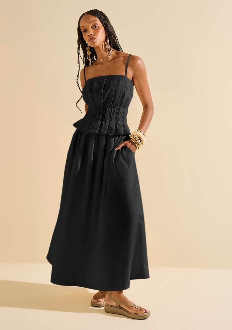 Saia Morena Rosa Evasê Alta Longa Preto