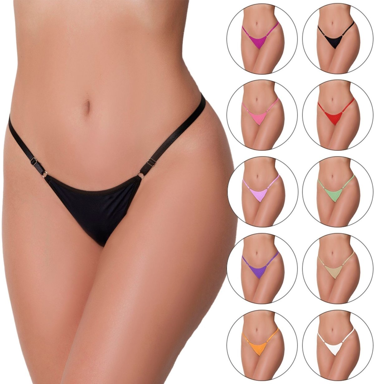 Imagem principal Kit 10 Tangas Fio Duplo Gabi Lingerie Microfibra Tamanho Único com Regulagem Marquinha Sensual multicolorido Gabi Lingerie multicolorido