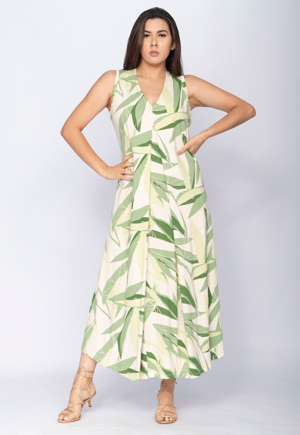 Vestido CabanaFree Longo Acará Malha Estampa Verde Selvagem