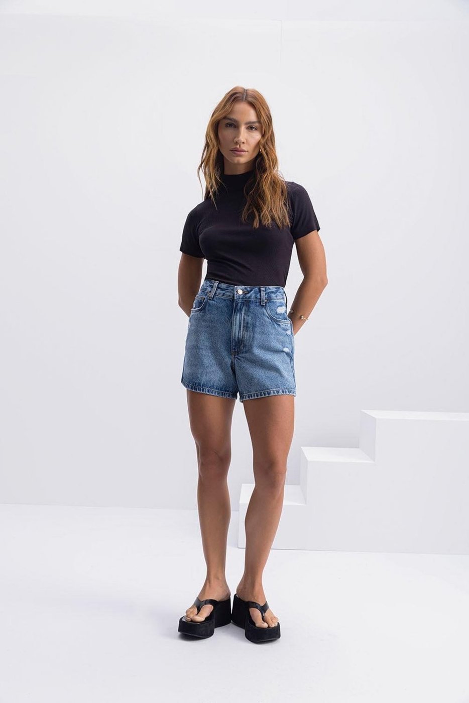 Shorts Jeans Feminino Essendi Jeans Médio