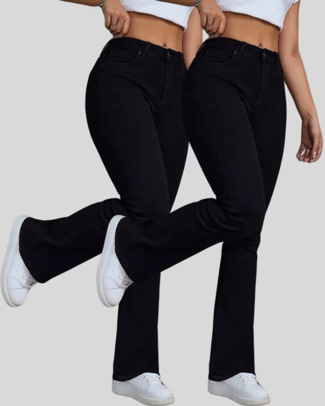 Kit 2 Calça Flare Jeans Feminina Tex Jeans Boca de Sino Cintura Alta Modeladora com Elastano Preta