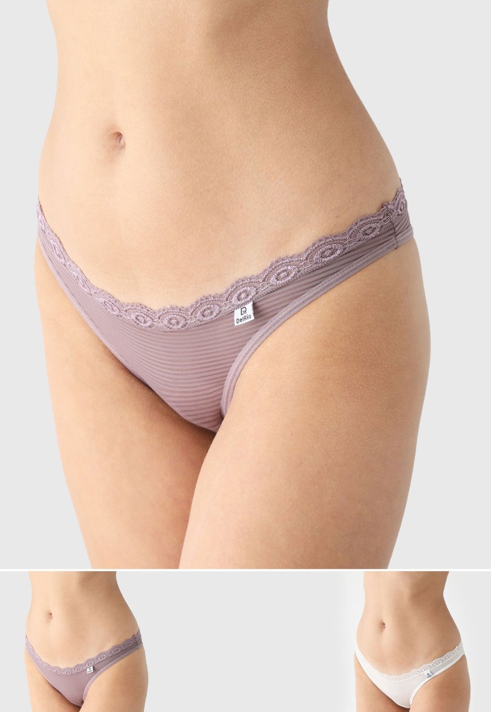 Imagem principal Kit 2pçs Calcinha DelRio Tanga Listrada e Renda Roxa roxo DelRio roxo