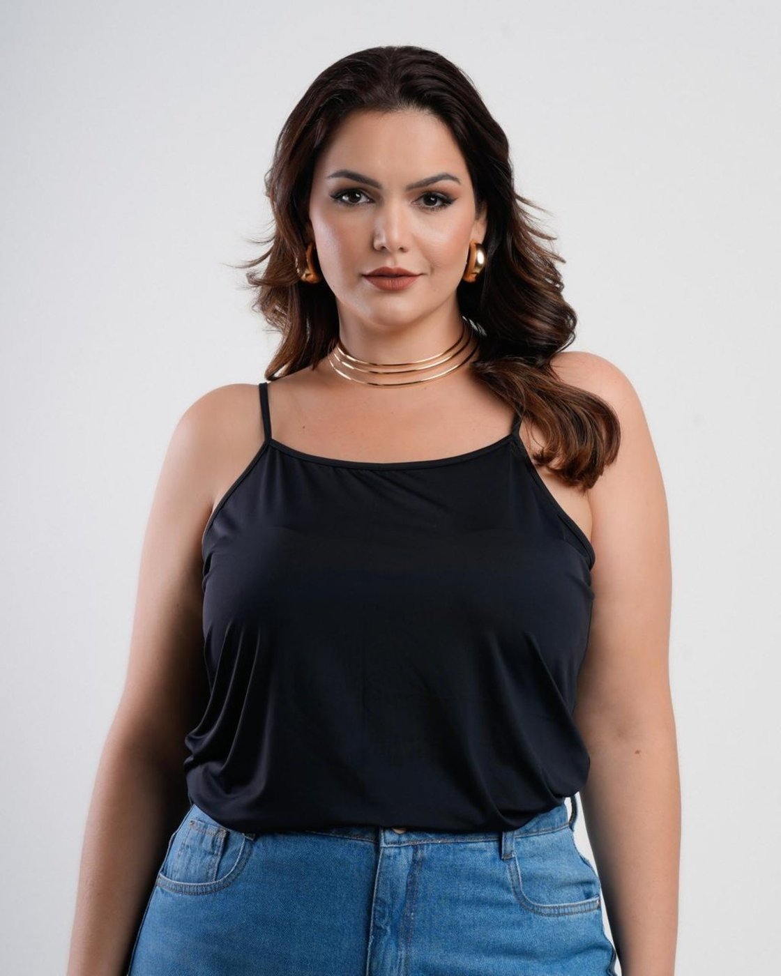 Imagem principal Regata Feminina Básica Sh Fashion Alça Fina Confortável Cor Preta preto SH FASHION preto