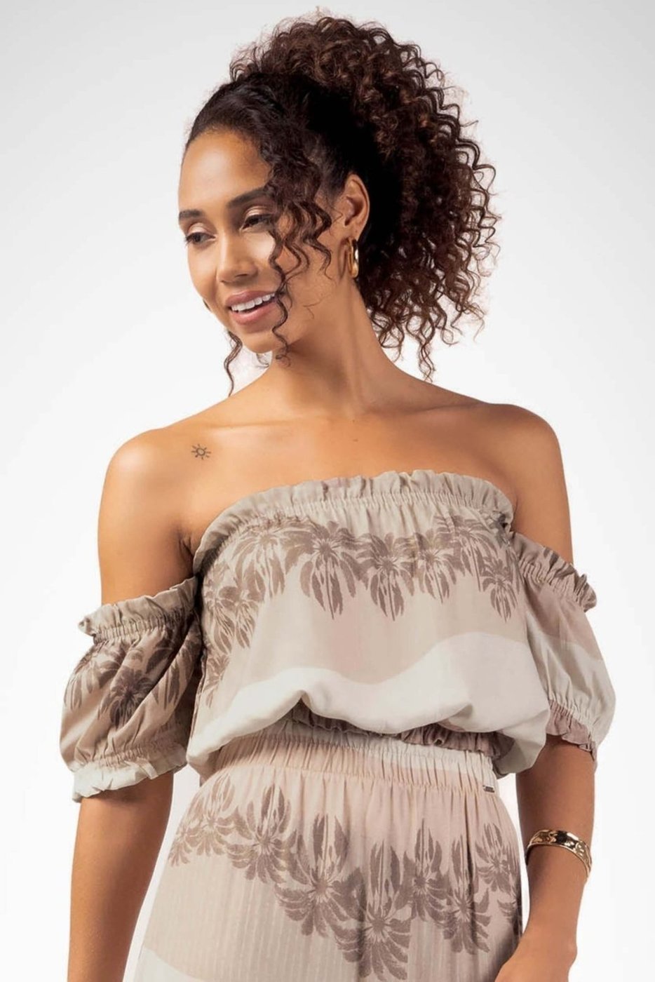 Imagem principal Blusa Feminina Estampada com Amarração Marialícia laranja Marialícia laranja