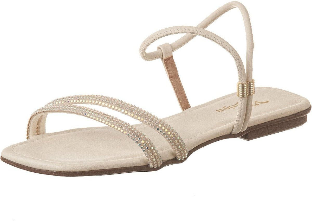 Sandália Feminina Rasteira C/ Brilhos Strass Moda Conforto OffWhite