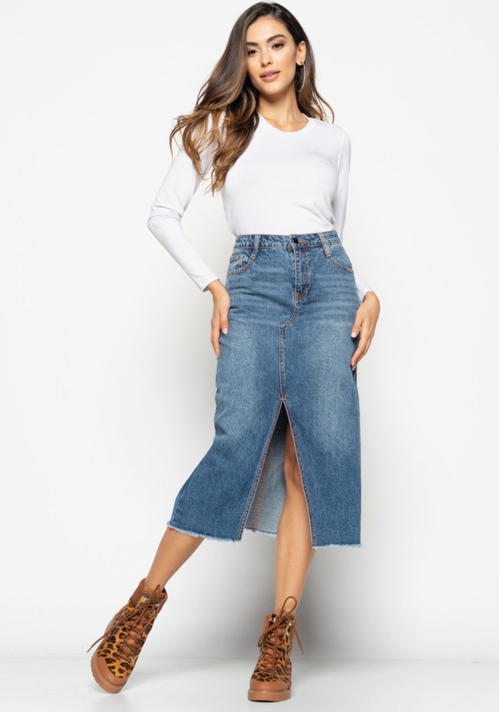 Blusa Salvatore Básica Manga Longa e Gola Redonda Malha Branca