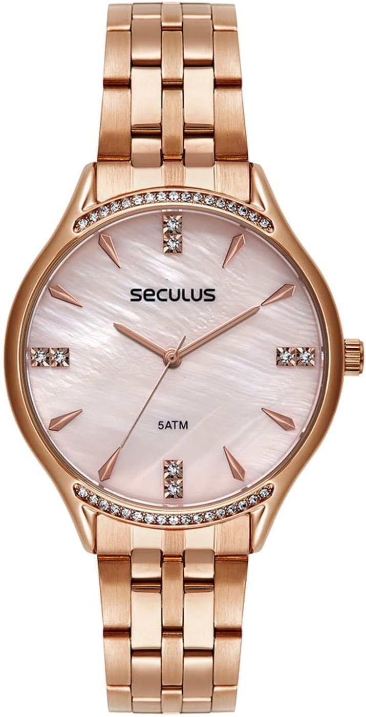 Relógio Seculus Feminino Cristais Madrepérola Rosé