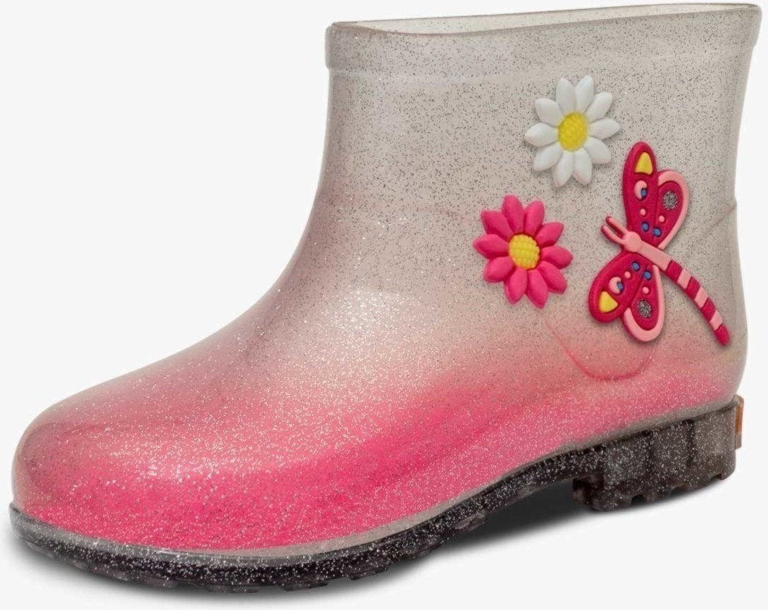 Infantil - Bota Galocha Cano Baixo Pópidi Menina Libélula Flores Glitter