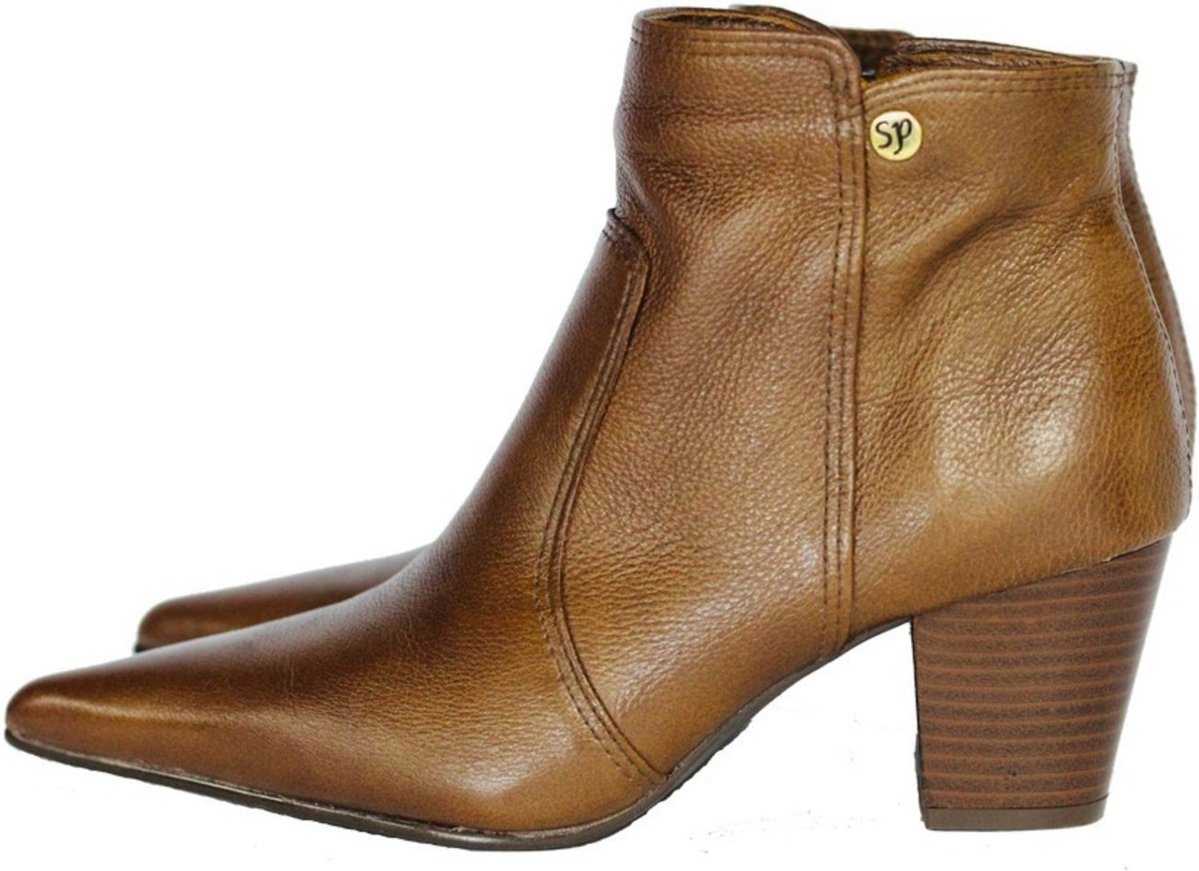 Imagem principal Bota Feminina Bico Fino Cano Curto Couro Salto 6 cm Camel Spinelli caramelo Spinelli caramelo