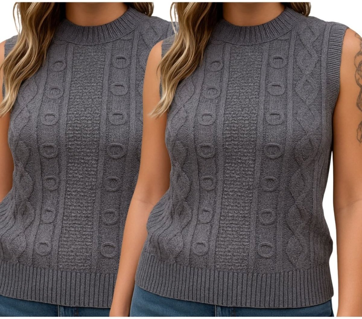 Imagem principal Kit 2 Blusas FMF Tricô Chumbo Sem Manga Básica Casual preto FMF preto