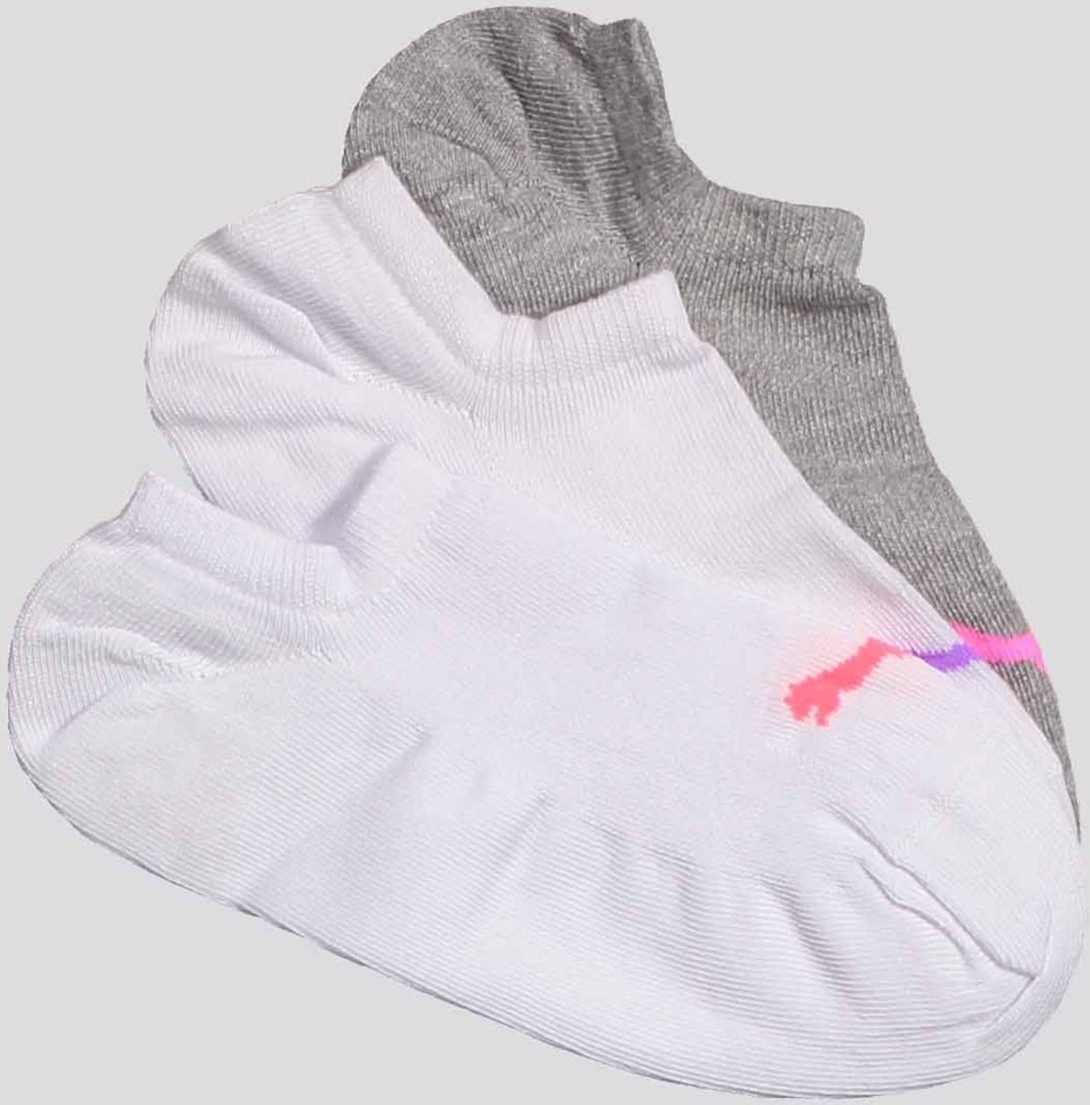 Kit Meia Puma Sapatilha Invisible 3 Pares Feminina Branca e Cinza