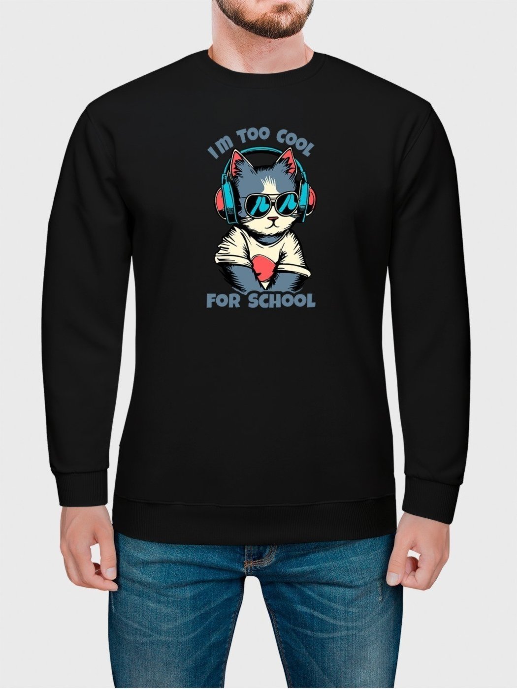 Imagem principal Moletom Gola Redonda Masculino Flanelado Estampa Gatinho Gato De Óculos Benellys preto Benellys preto