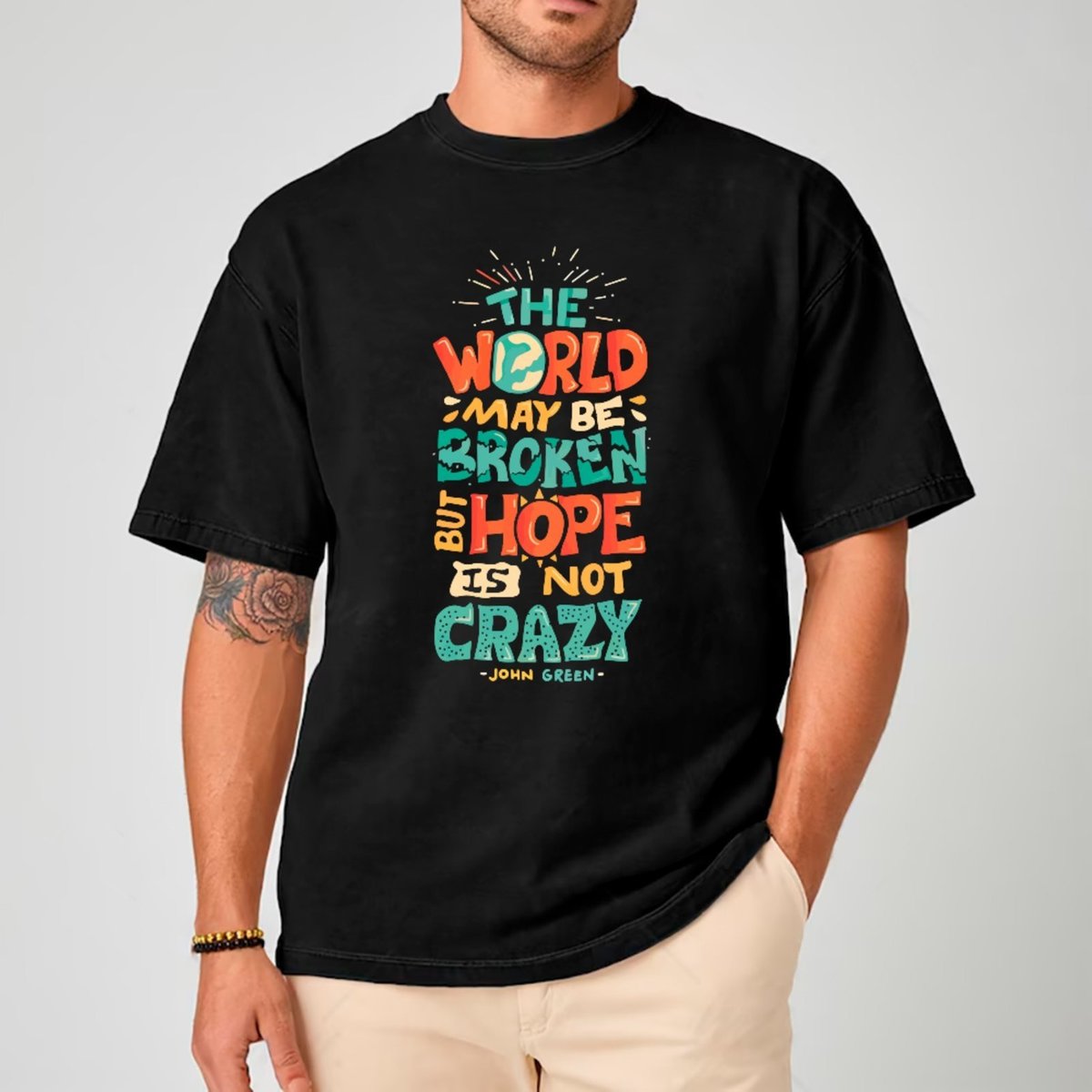 Imagem principal Camiseta Ousy Oversized John Green Hope Is Not Crazy Literatura Moderna Unissex Preto preto green ousy preto green
