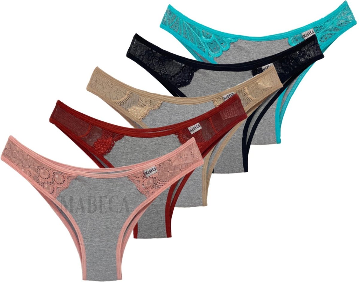 Imagem principal Kit 10 calcinha algodão mescla e renda REF 004 Doce Encanto azul/bege/cinza/preto/rosa/verde/vermelho Doce Encanto azul/bege/cinza/preto/rosa/verde/vermelho