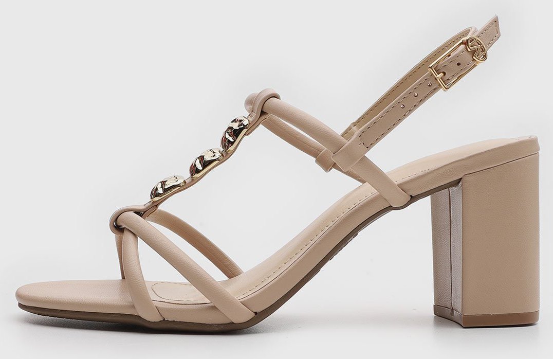 Sandália Feminina Via Marte Salto Bloco Tiras Corrente Dourada