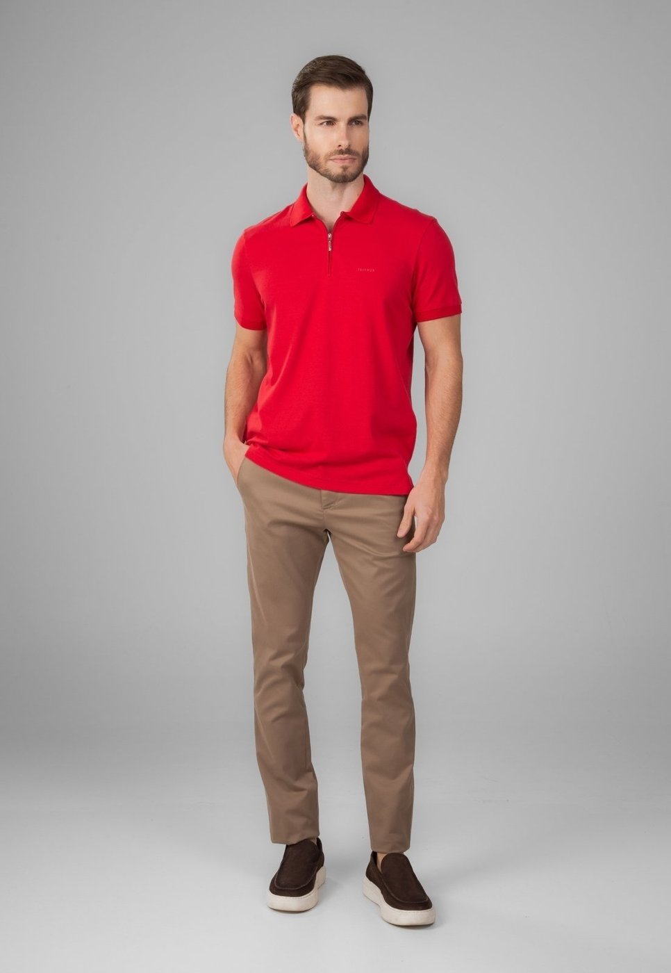 Imagem principal Calça Sarja Traymon Slim Algodão Egípcio Kaki Medio cáqui kaki Traymon cáqui kaki