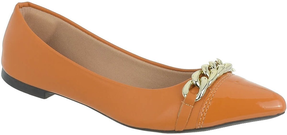 Sapatilha Feminina Bico Fino Flat Corrente Confortável Via Angel 16.06 Deserto