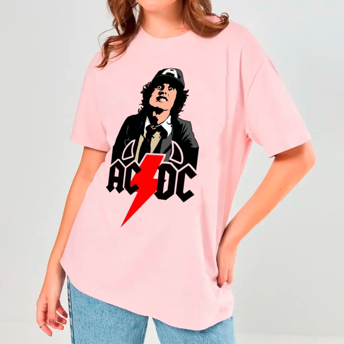 Imagem principal Camiseta Ousy Básica AC DC Angus Young Estilo Urbano Unissex rosa ousy rosa