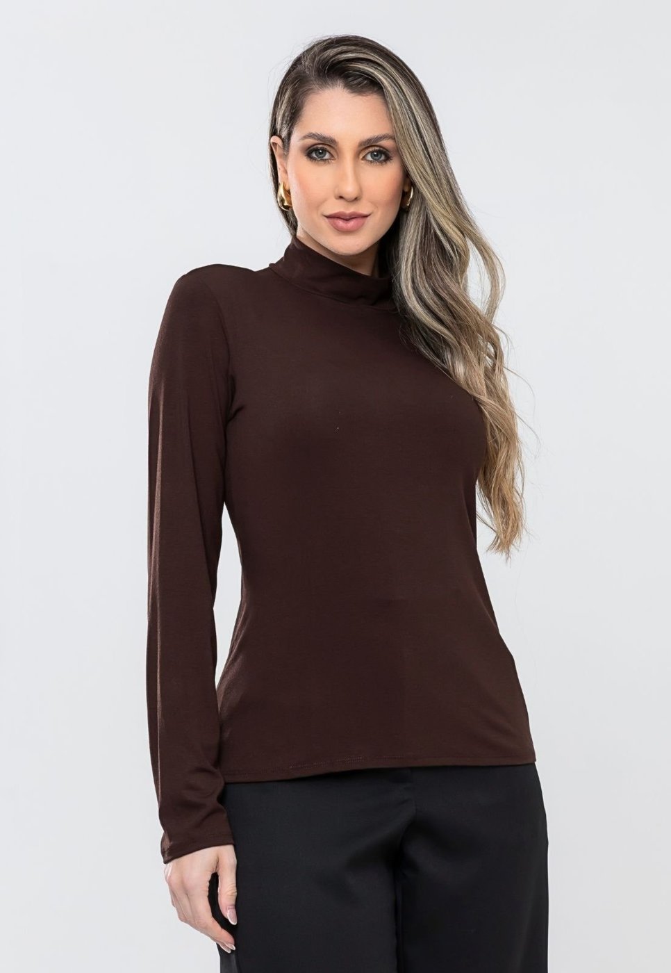 Blusa Manga Longa Cacharel Linha Premium Elegante Cafe