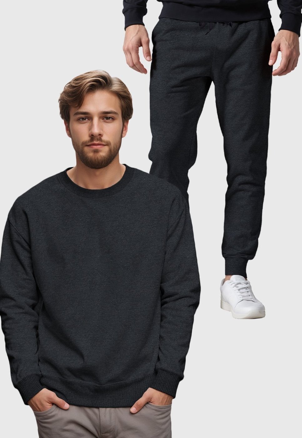 Imagem principal Conjunto Moletom Liso Gola Redonda e Calça Masculina Benellys Chumbo grafite Benellys grafite