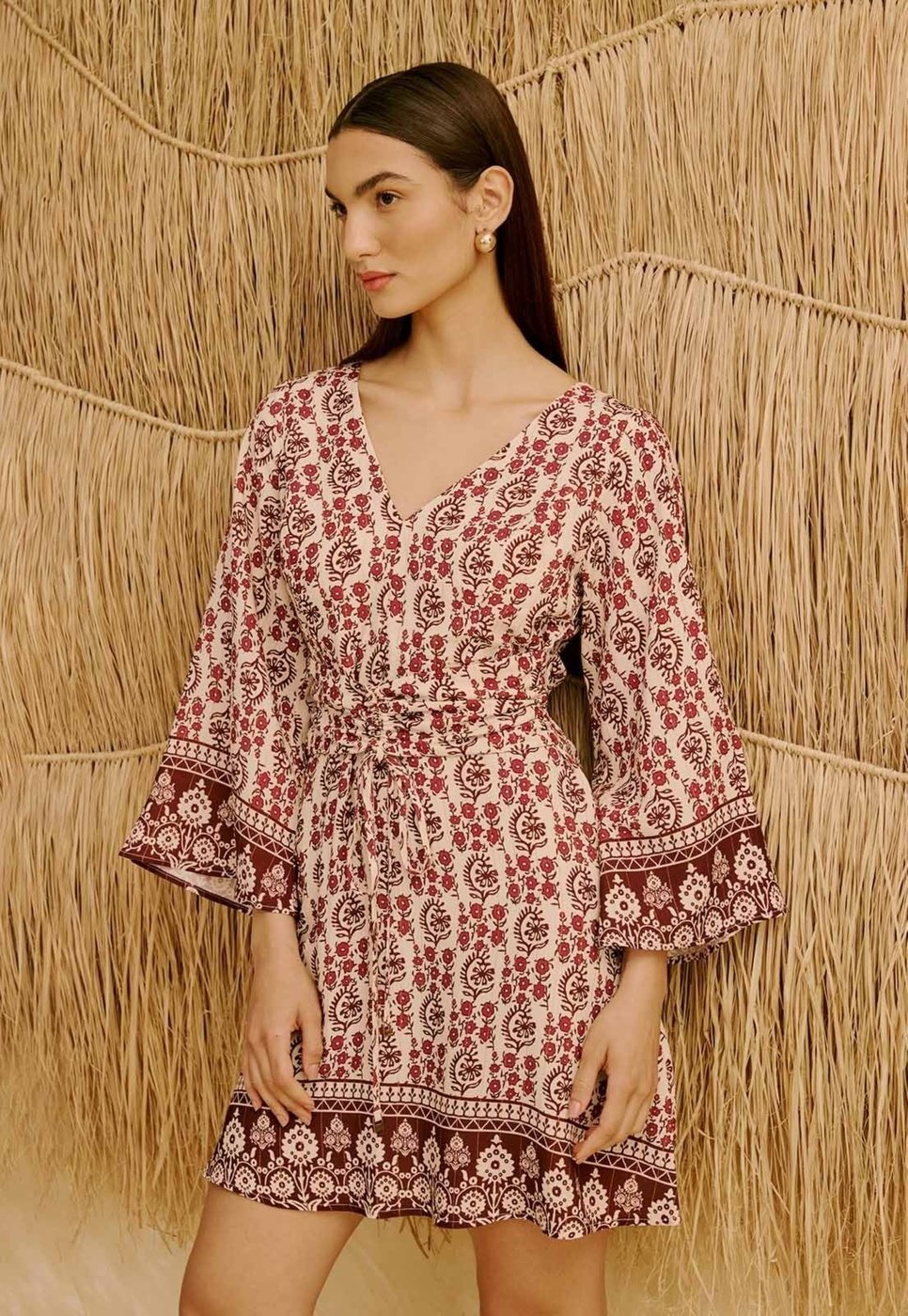 Vestido Curto com Manga Longa Estampado Pasco