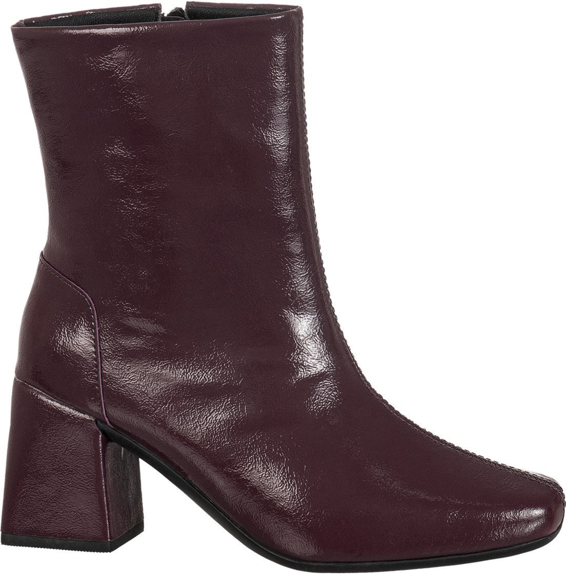 Bota Feminina Bico Quadrado GiGiL Cano Curto Verniz Marsala