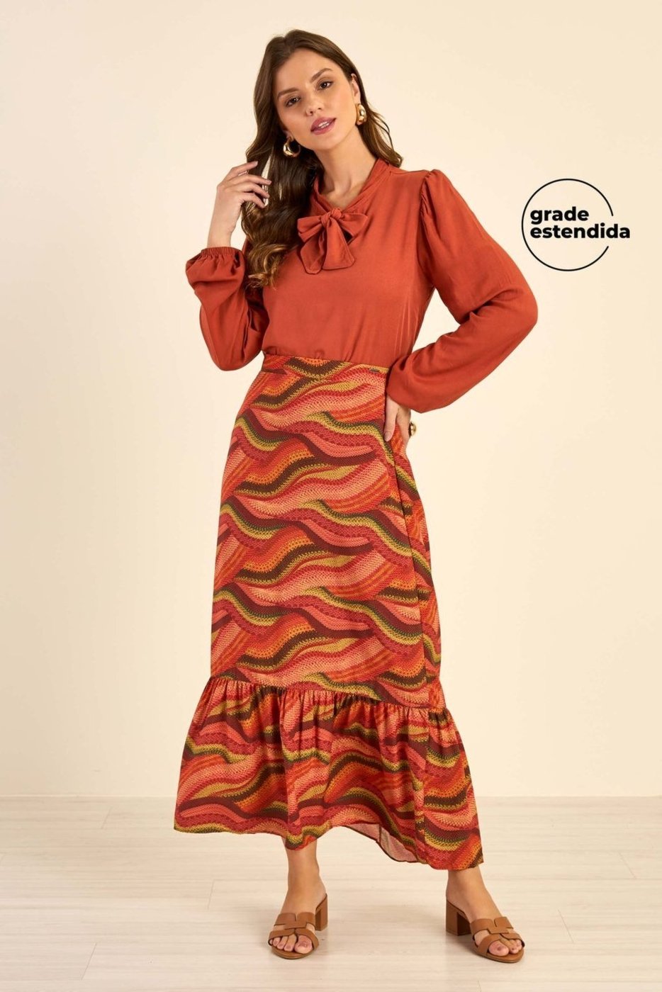 Saia Feminina Midi Babado Abstrata Marialícia