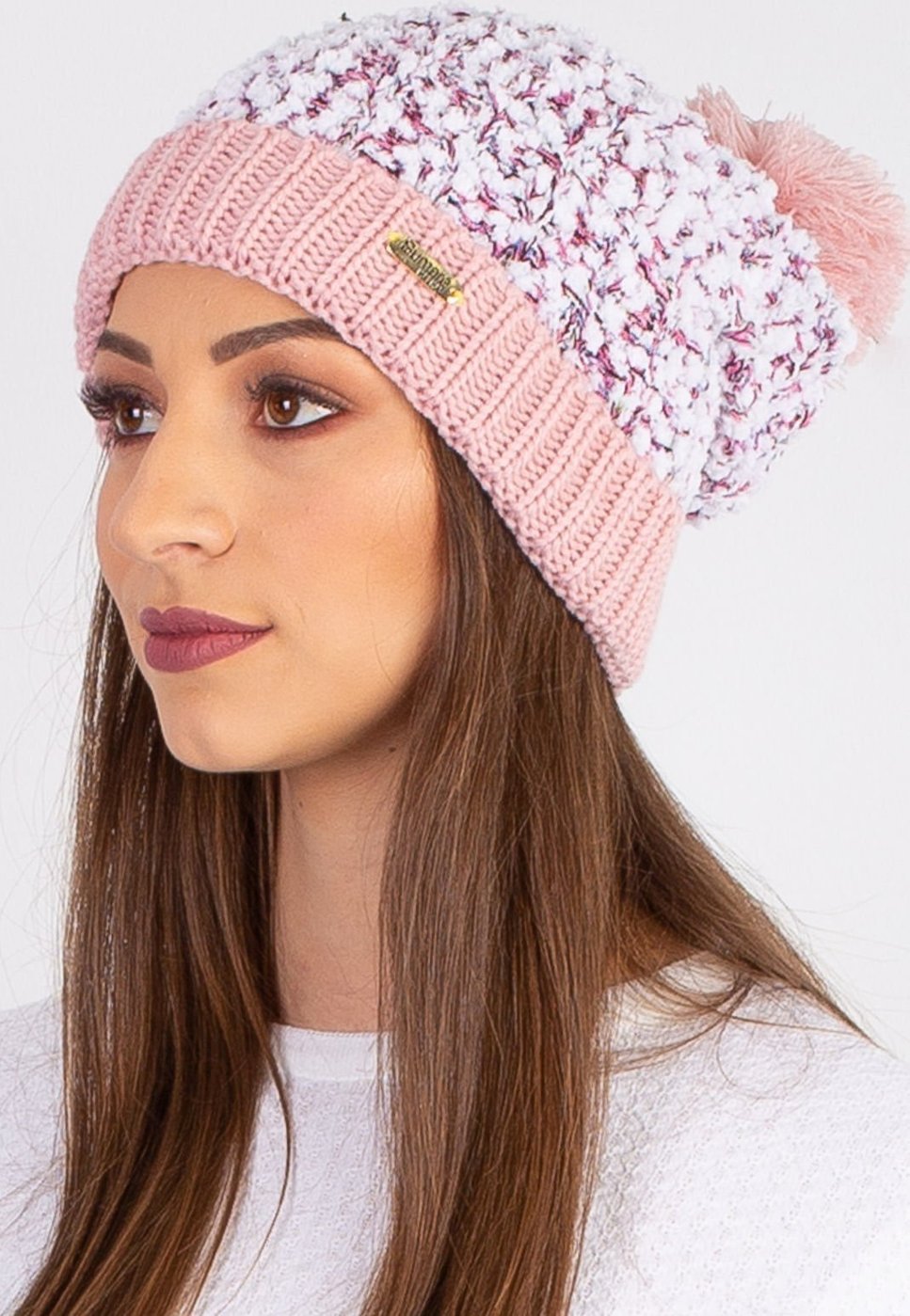 Gorro Enluaze Feminino De Malha Com Pompom 60020 Branco