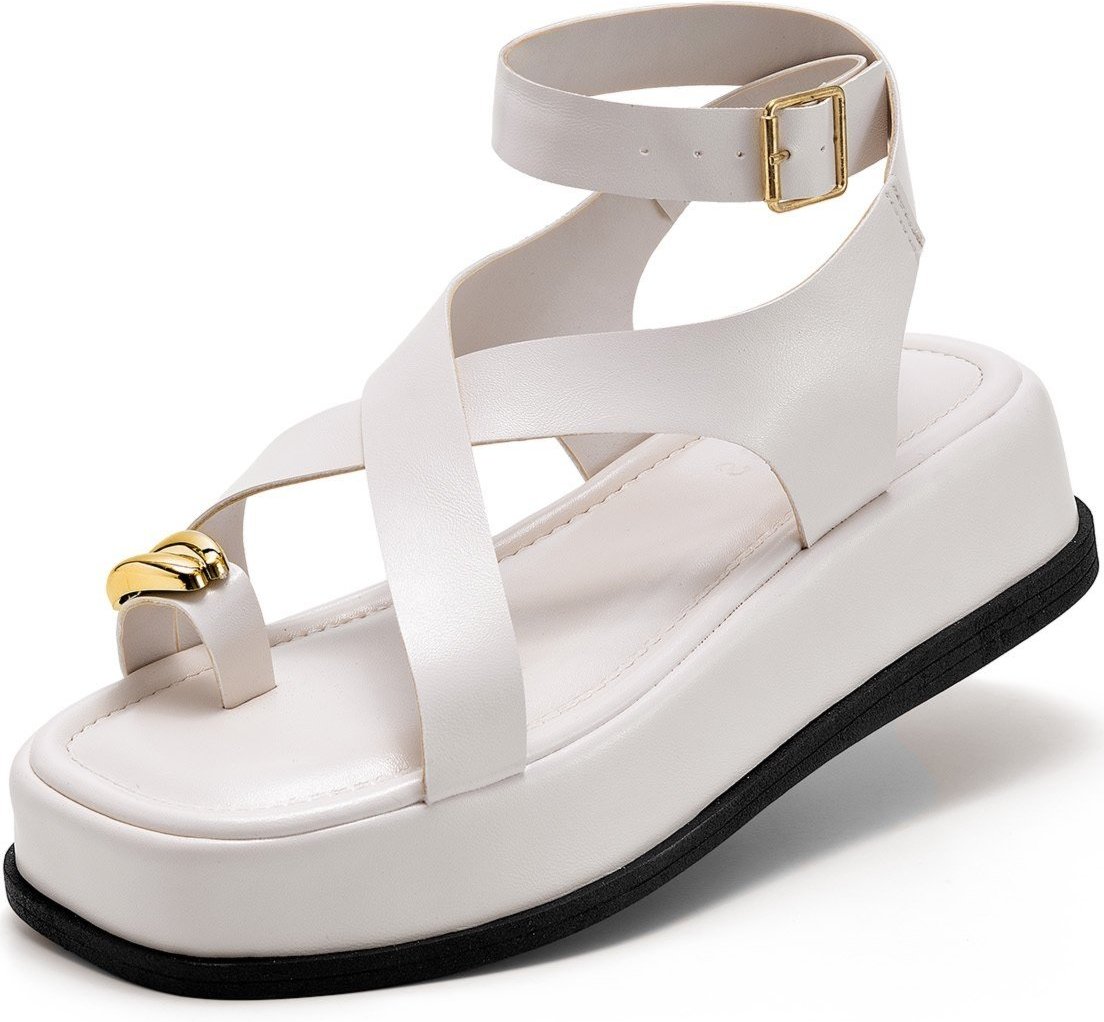 Imagem principal Sandália Feminina Lumiss Flatform Confortável Enfeite Metalizado Tiras Off White off-white white LUMISS off-white white