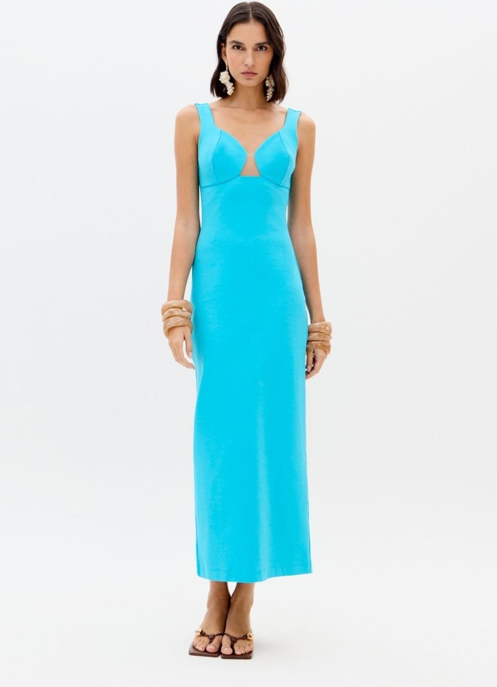 Vestido Super Midi De Alças Com Recorte