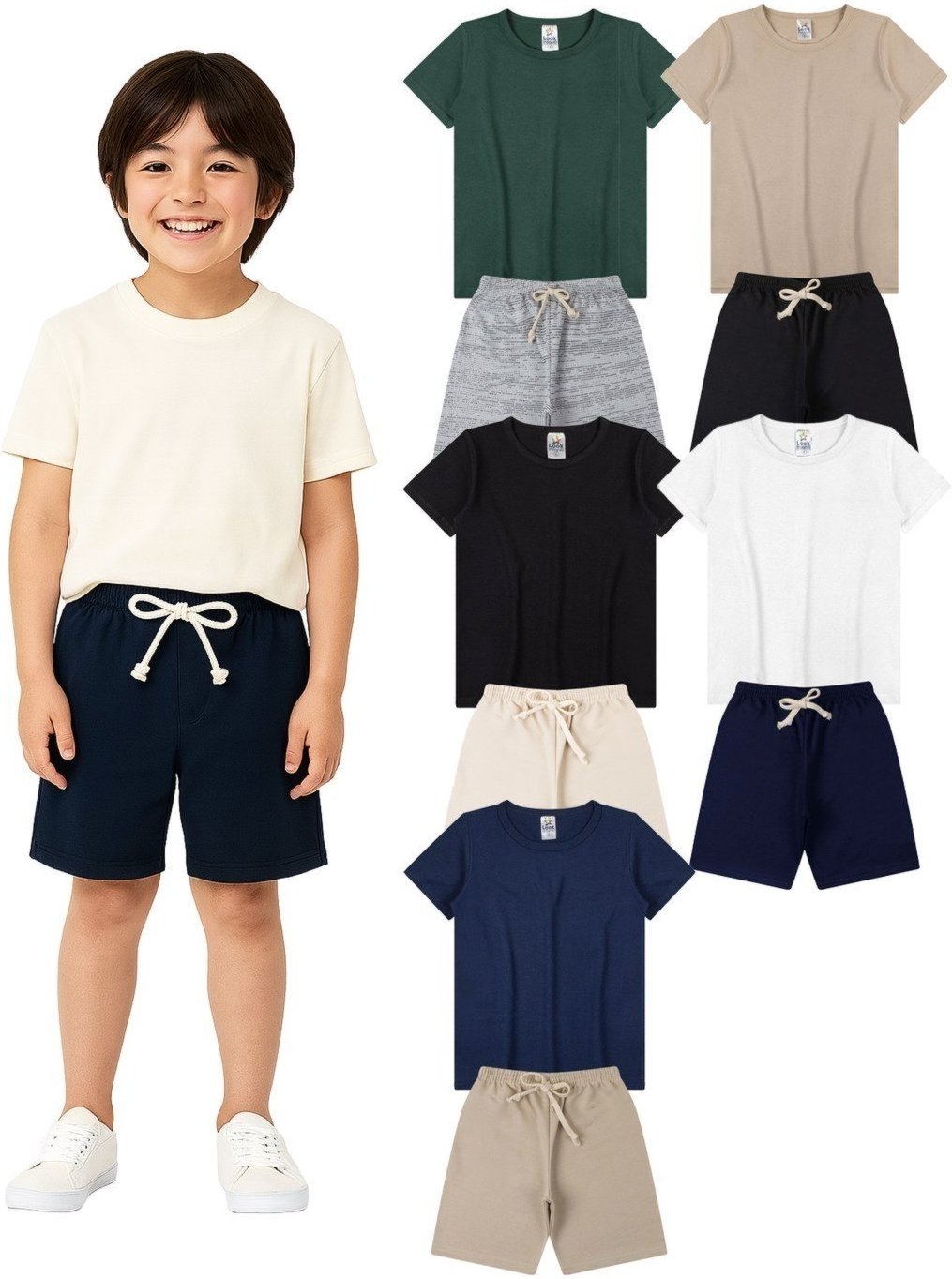 Imagem principal Infantil - Kit Sortido 5 Conjuntos Menino de Camiseta + Bermuda Babei no Look multicolorido/unico Babei no Look multicolorido/unico