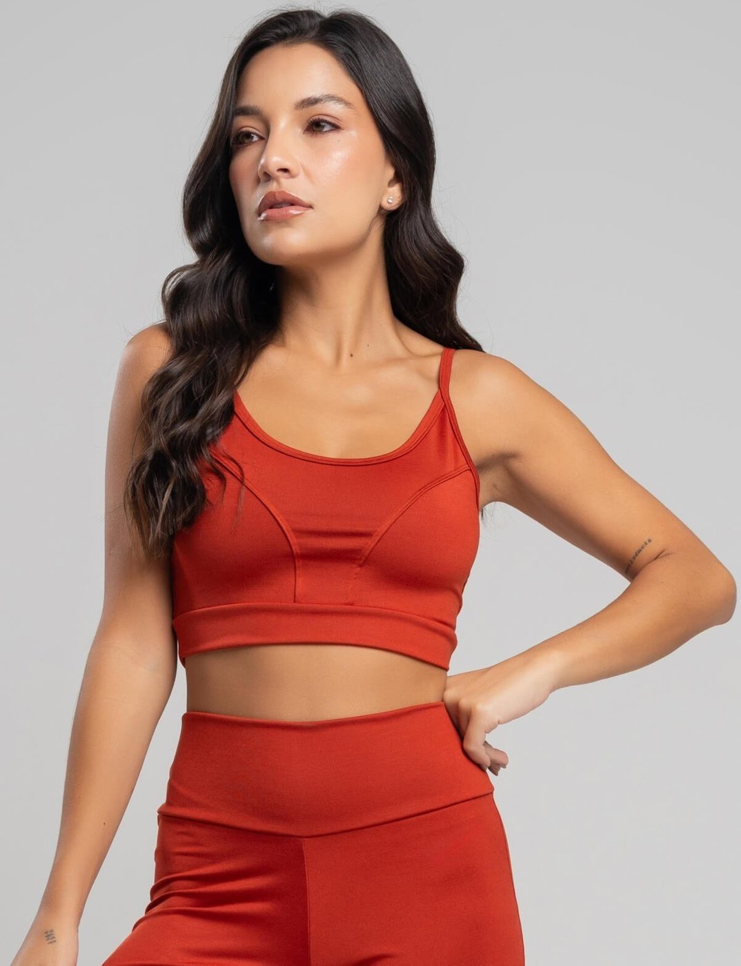 Top Alcinha Suplex Fitness Vicbela Cropped Academia Treino Moda Feminina Terracota