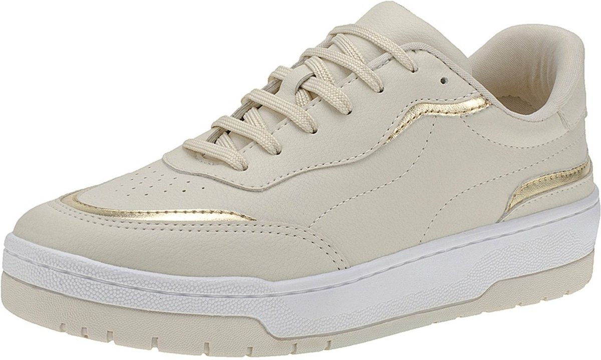 Tênis Feminino Casual com Detalhes Metalizado Fitness Dia a Dia Academia Confortável Plataforma 26060 Champanhe / Ouro