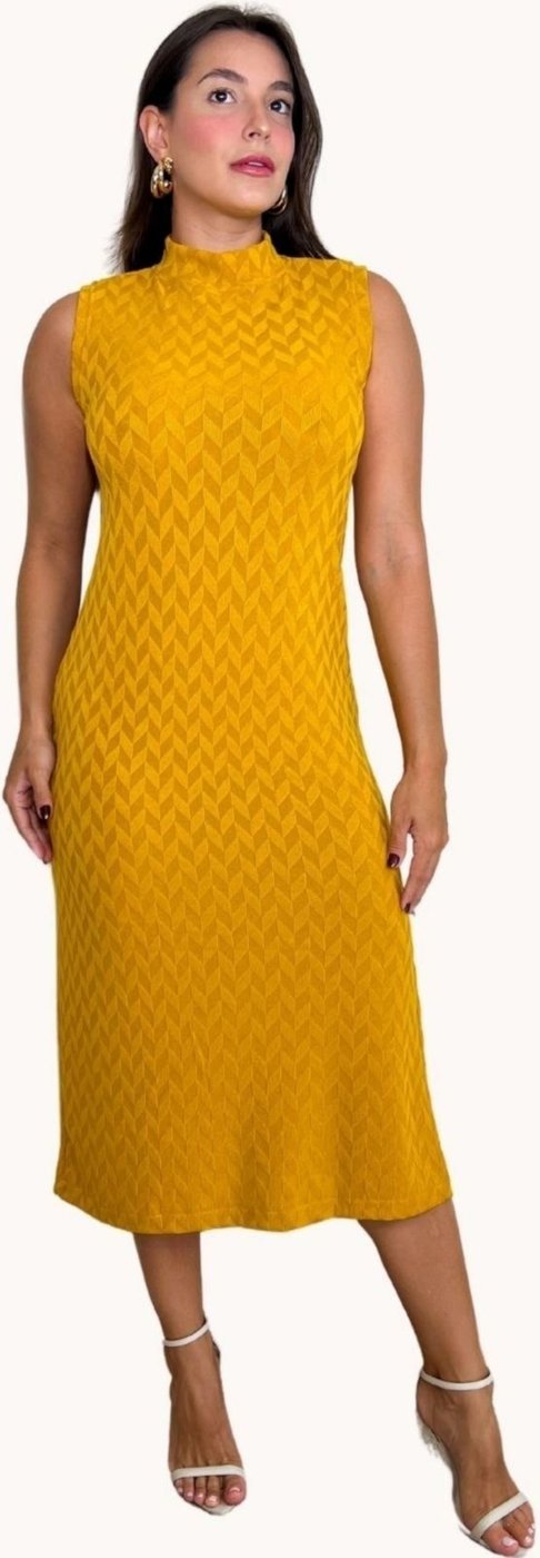 VESTIDO MIDI GOLA ALTA Mostarda