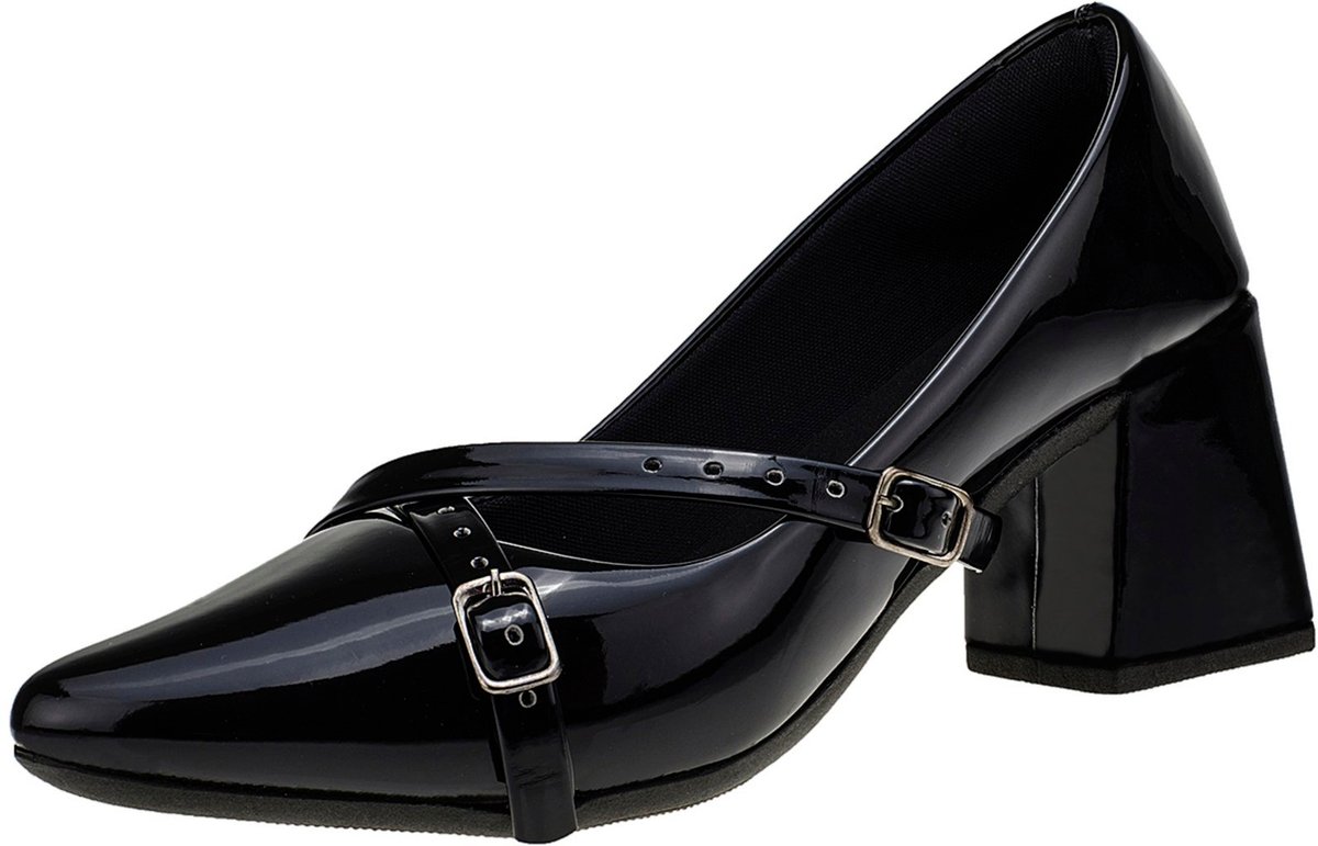 Imagem principal Scarpin Feminino Bico Fino Sapato Boneca Mary Jane Social Shekinah Tiras Fivela preto Shekinah preto