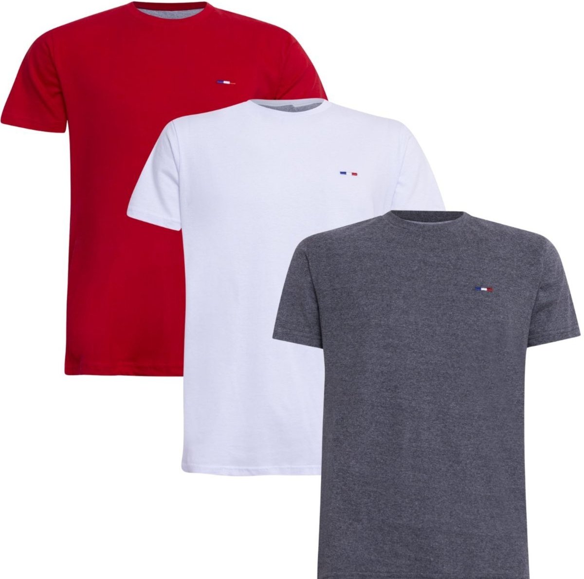 Imagem principal Kit 3 Peças Camisetas Básicas Masculina FMF Vermelho Chumbo em Algodão Premium no Estilo Tommy Bordado França branco FMF branco