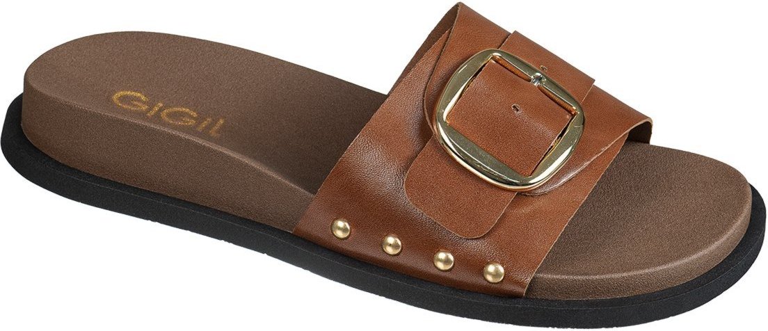 Imagem principal Sandália Feminina Papete GiGiL Slide Tachas Metalizadas Fivela caramelo Gigil caramelo