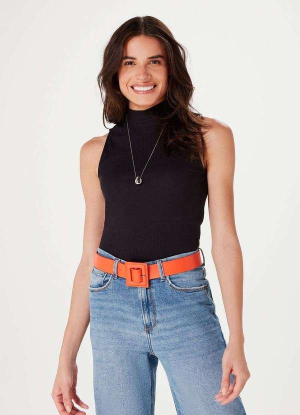 Imagem principal Regata Basica Feminina Gola Alta Canelada Preto Hering Hering