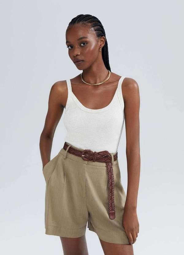 Imagem principal Regata Feminina em Ribana com Linho Bege Hering Hering